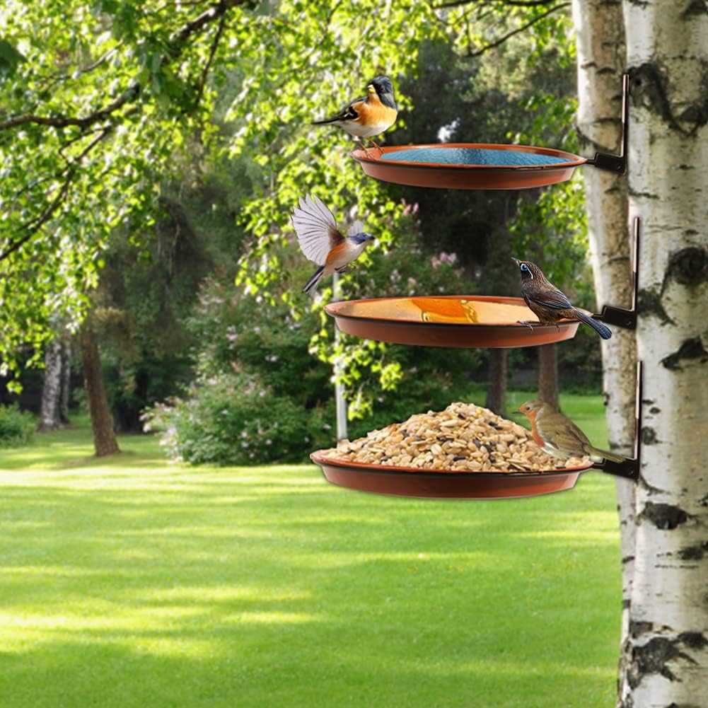 AUTUUCKEE Bird Feeder with Tray, Hanging Bird Bath Fence Attracting Balcony Wall Mounting Bird Tables for the Garden DIY Deck with Iron Ring Bird Feeder(3 Ring+3 Tray+1bag Screw+1bag Clip) - Image 8