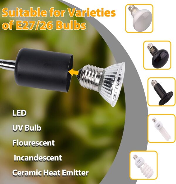 DoRight E27 Reptile Heat Lamp Holder with 2X 25W UVA UVB Heat Spotlight Bulb, E27 Lamp Base 100W MAX Tortoise Basking Lamp for Reptiles with 360° Flexible Gooseneck, Standard UK Plug - Image 3