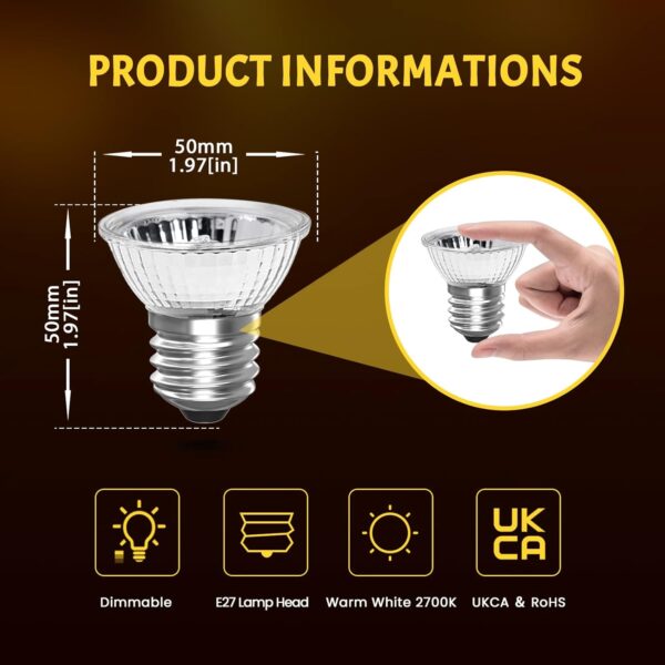 Klarlight 50W E27 Reptile Heating Bulb Dimmable, UVA UVB Light Bulb Full Spectrum Basking Bulb, Tortoise Heat Lamp for Lizard Spider Frog Snake Turtle Chameleon Aquarium Reptile and Amphibian (4-Pack) - Image 6
