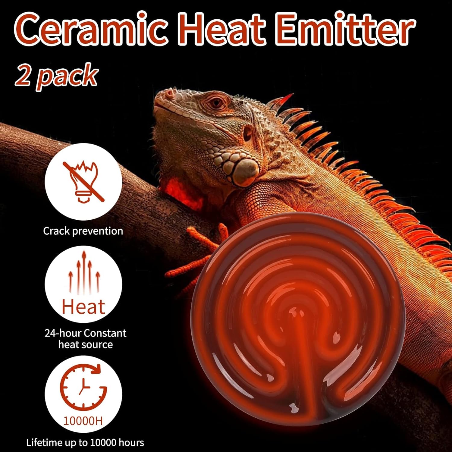 REPTI HOME Reptile Heat Lamp 50W 2 Pack, Terrarium E27 Ceramic Heat Light Bulb, Ceramic Heat Emitter for Reptile,Tortoise,Puppy,Chick,Bearded Dragon - Image 3