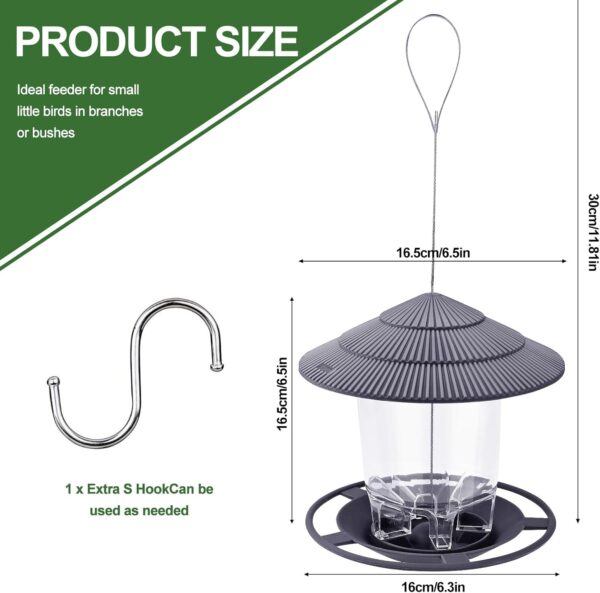 Garden Bird Feeder for Outside, Hanging High-Capacity Wild Bird Feeder, Plastic Garden Bird Seed Feeder, All Weather Rainproof Roof Squirrel Proof BirdsFeeder for Outdoor Yard Garden Decoration - Image 2