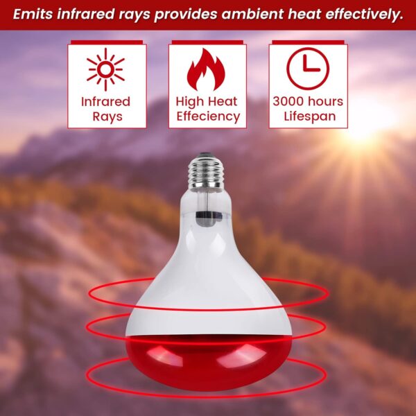 Luxvista E27 Infrared Heat Bulb 250W Dimmable Reptile Heat Lamp Bulb, Edison Screw E27 Infrared Basking Reflector Spotlight Floodlight Incandescent Bulbs, for Chicks, Turtles, Geckos, Snakes, Lizards - Image 4