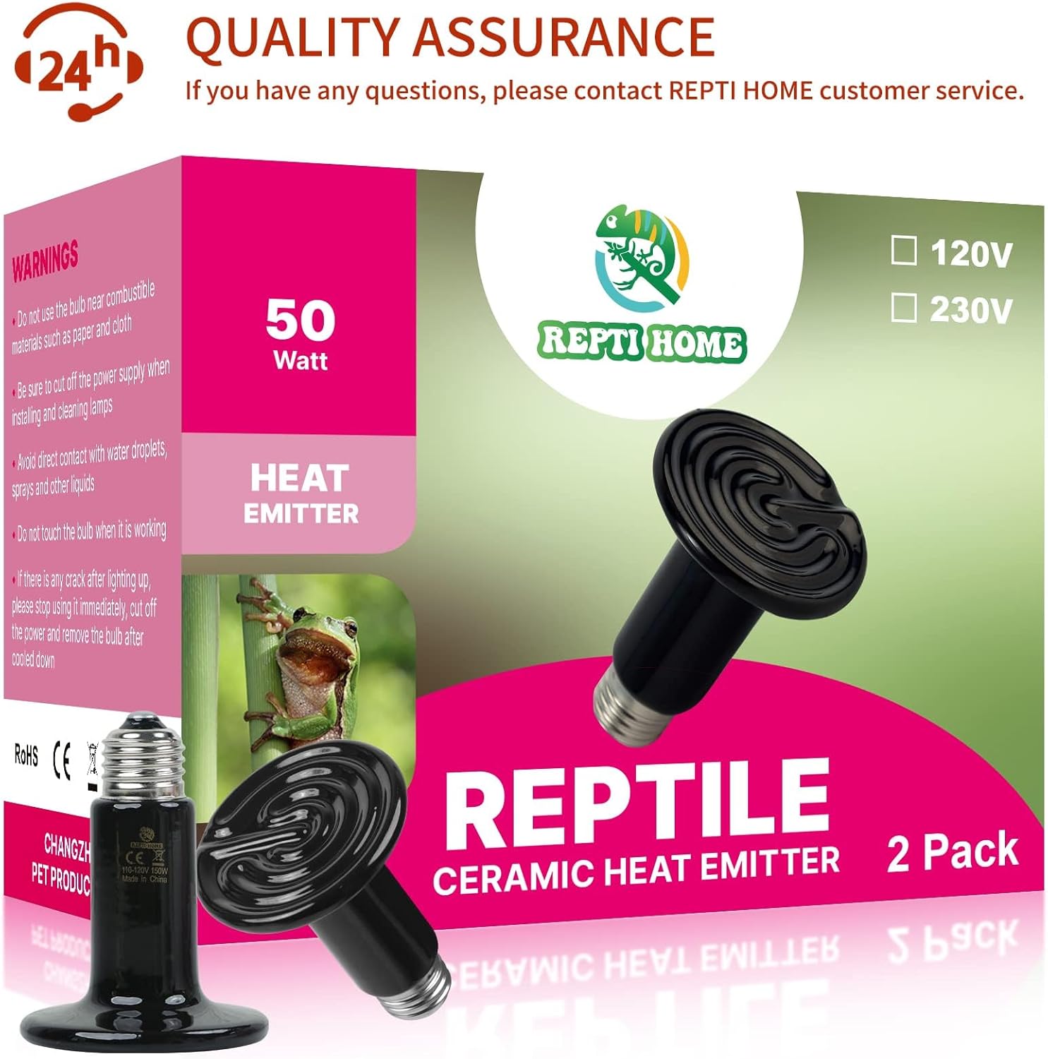 REPTI HOME Reptile Heat Lamp 50W 2 Pack, Terrarium E27 Ceramic Heat Light Bulb, Ceramic Heat Emitter for Reptile,Tortoise,Puppy,Chick,Bearded Dragon - Image 7