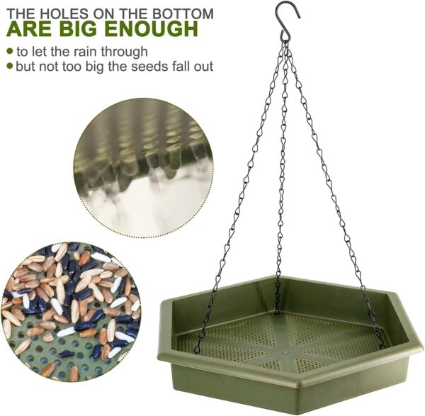 Hanging Bird Bath Bird Feeders, 2 in 1 XL Hanging Bird Feeder & Bird Baths for Outdoors, Wild Bird Feeders Hanging Bird Feeder Tray (Military Green) - Image 3