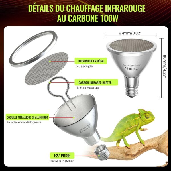 Bonlux 100W Heat Bulb for Reptiles,E27 Par30 Infrared Carbon Reptile Heat Lamp Bulb,No Light Reptile Bulb,Tortoise Heat Lamp Basking Bulb for Bearded Dragon,Leopard,Gecko,Chick,Puppy-1Pack - Image 7