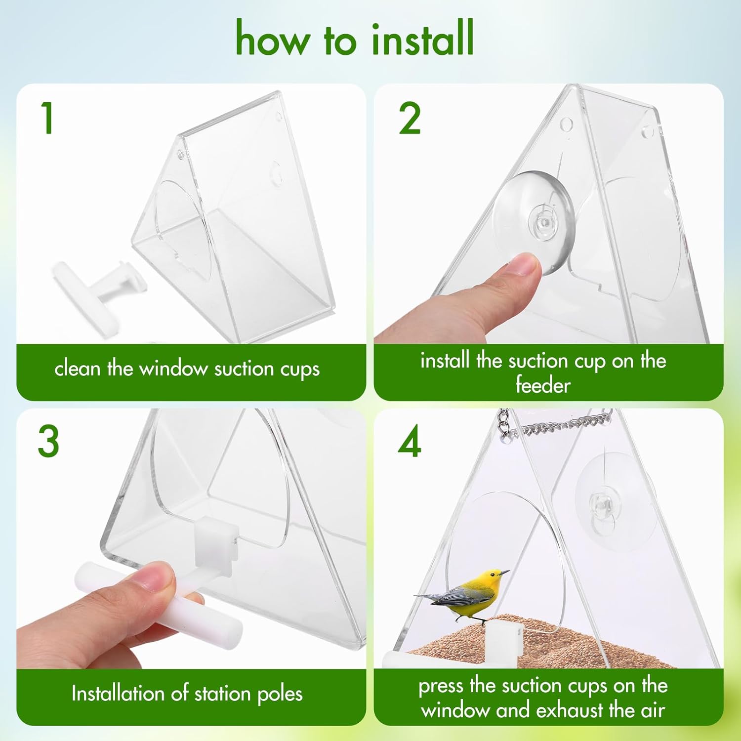 Palmcee Clear Window Bird Feeder, Hanging Wall Fence Tree Mounted Off-Ground Outdoor Garden Wild Feeding Food Station, Bird Window Feeder with Suction Cup and Drain Hole for Small Birds - Image 7