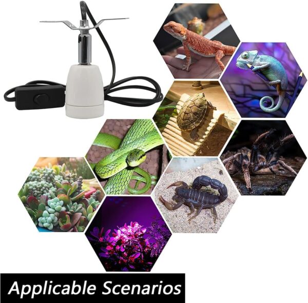 Lotvic Reptile Heat Lamp Holder, E27 200W Ceramic Bulb Holder, 360° Adjustable Pet Heater Bracket, Heat Lamp Socket with On/Off Switch, Heat Lamp Holder for Lizard Turtle Snake Reptile (No Bulbs) - Image 6