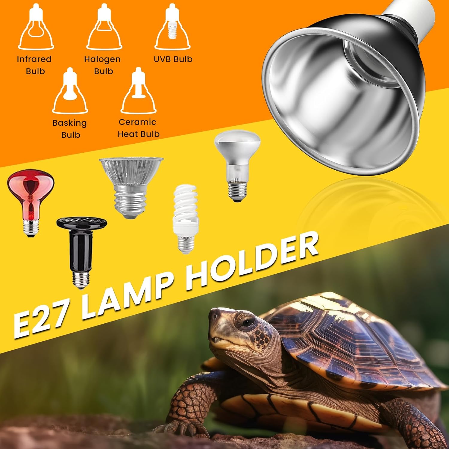 Bonlux Reptile Heat Lamp Holder 200W, Tortoise Heat lamp with Clip and BS Plug for E27 UVA/UVB Bulb, Pet Heat lamp for Reptiles Bearded Dragon,Snake,Chick - Image 2