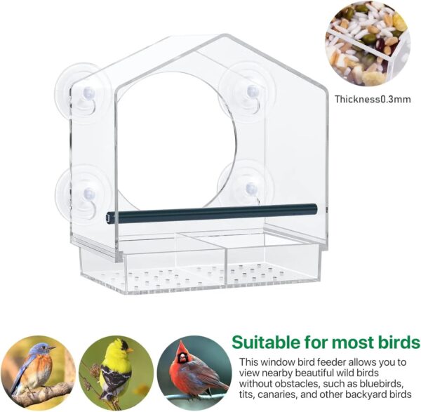 Bird Feeders, Window Bird Feeder Comes With 4 Strong Suction Cups And Removable Seed Tray, Squirrel Proof Bird Feeders, Acrylic Clear Bird Feeder Is A Garden Gift For Older Grandparents - Image 6