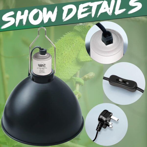 LUCKY HERP Reptile Dome Light Fixture, Aluminum 8.5inch Vivarium Heat Lamp Bulb Holder, UVA UVB Light Reptile Kit Maximum 250W - Image 5