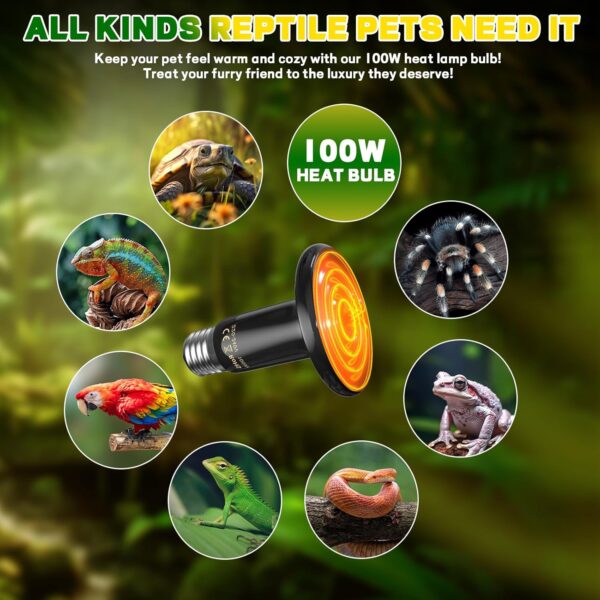 GlowUp 100W Ceramic Heat Bulb for Reptile, No Light, Heat Up Fast Reptile Heat Lamp Bulb, E27 Black Ceramic Heat Emitter for Reptile Turtle Chameleon Puppy Bearded Dragon Lizard Chick-2Pack - Image 7