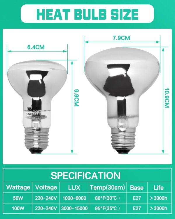 LUCKY HERP Reptile Heat Lamp Bulb, 50W Basking Spot Heat Bulb for Reptiles, Vivarium UVA Heat Light for Tortoise, Bearded Dragons, Lizards, Chicks, Dog - Image 6