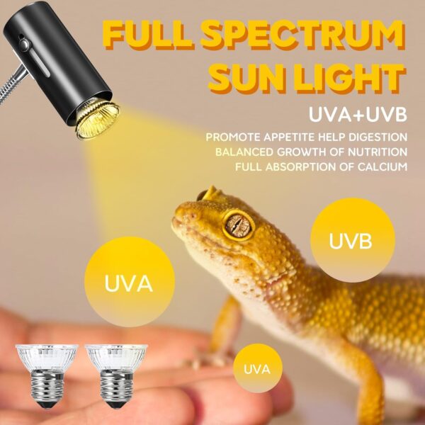 Luxvista Tortoise Heat Lamp,150W Reptile Heat Lamp with Clamp,360° Rotatable Basking Lamp with Switch for Turtle,Chick,Bearded Dragon,Puppy,Lizard with 2pack 50W UVA/B Heat Bulb - Image 2