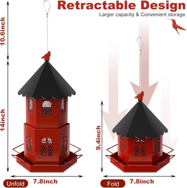JOENCOST Bird Feeders for Outdoors, Large Capacity Metal Bird Feeder Squirrel Proof, Bird Feeders Outside Hanging for Cardinals Finch Blue Jay Sparrows and Wild Birds (Red) - Image 2