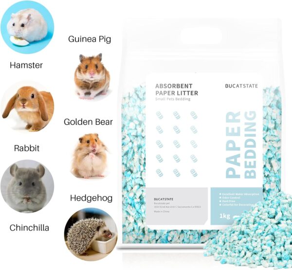 BUCATSTATE Small Animal Litter Bedding Dust-Free 1KG, 10X Absorbent Guinea Pig Bedding Rabbit Pellets Paper Hamster Bedding Odor Control for Cages, Reptile, Small Pets (BLUE) - Image 3