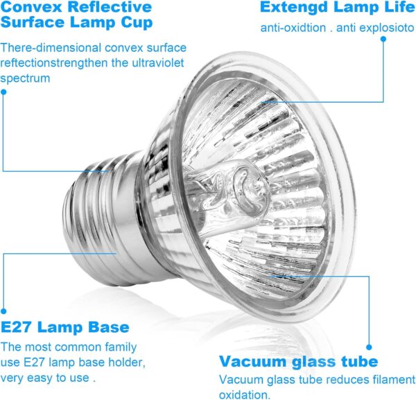 Adiwo Tortoise Heat Lamp, E27 Spiral Reptile Heating Bulb, 50W+75W UVA UVB Heat Spotlight Basking Lamp, Winter Warm Light Halogen Heated Bulb for Aquarium Reptile/Lizards/Turtle/Snakes (4Pcs) - Image 4