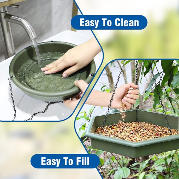 Hanging Bird Bath Bird Feeders, 2 in 1 XL Hanging Bird Feeder & Bird Baths for Outdoors, Wild Bird Feeders Hanging Bird Feeder Tray (Military Green) - Image 4