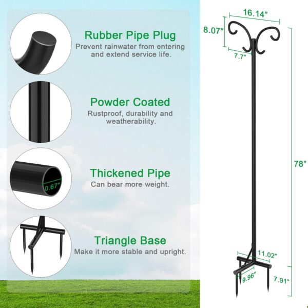 Mutool 78in/198cm Adjustable Shepherds Hooks for Outdoor, 2 Pack Heavy Duty Bird Feeder Pole, Shepherds Crook Garden Hooks for Lantern Birdfeeder Garden Lights Hanging Plants Solar Light, Black - Image 4