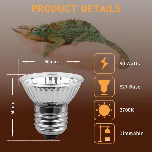 EASYIVY E27 Reptile Heating Bulb, 50W UVA UVB Turtle Basking Light Bulb Dimmable Tortoise Heat Lamp Bulbs for Bearded Dragon Lizard Snake Gecko Chameleon Amphibian, 4-Pack - Image 7