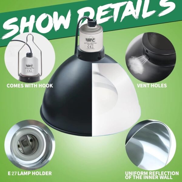 LUCKY HERP Reptile Dome Light Fixture, Aluminum 8.5inch Vivarium Heat Lamp Bulb Holder, UVA UVB Light Reptile Kit Maximum 250W - Image 4