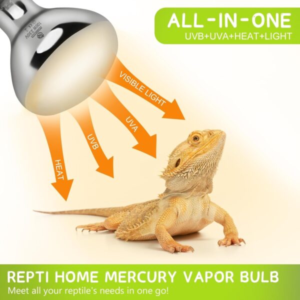 REPTI HOME Reptile UVA UVB Light, 100W UVB Basking Heat Lamp for Reptile, Vivarium Heat Lamp Bulb for Tortoise,Turtle,Puppy,Frog,Chick,Lizard - Image 2