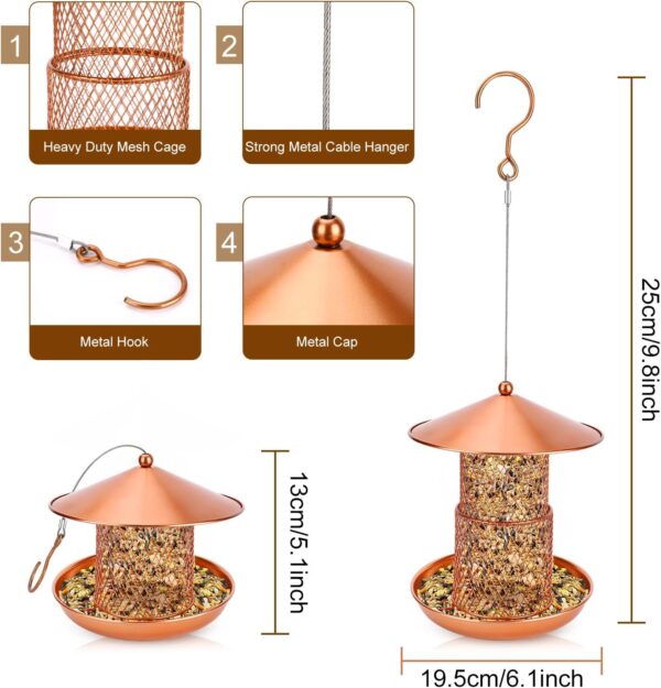 Bird Feeders, Hanging Metal Bird Seed Feeder Heavy Duty Mesh Squirrel Proof Wild Bird Feeder Staton Anti-rust Coating Nut Feeder with Rain Dome for Mix Seed Blends Sunflower - Image 2