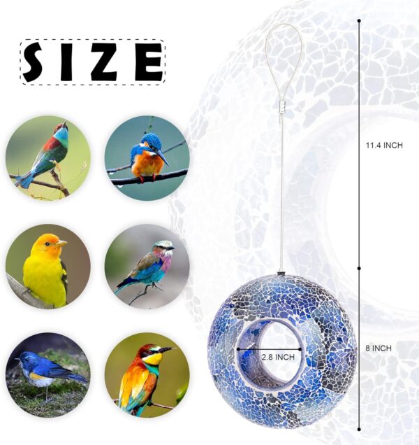 DREAM GARDEN Glass Bird Feeder, Hanging Bird Feeder, Bird Seed Feeders Hanging, Bird Feeders for the Garden Wild Birds, Outdoor Garden Yard Decoration, Blue Circle, 20.3 cm - Image 5