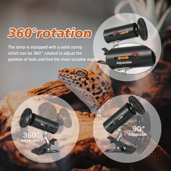 Coospider Reptile Tortoise Heat Lamp with Metal Clamp, 100W Ceramic Heat Bulb Holder, E27 No Light Infrared Basking Lamp for Terrarium/Vivarium/Lizards/Turtle/Snakes/Chicks/Puppies - Image 3