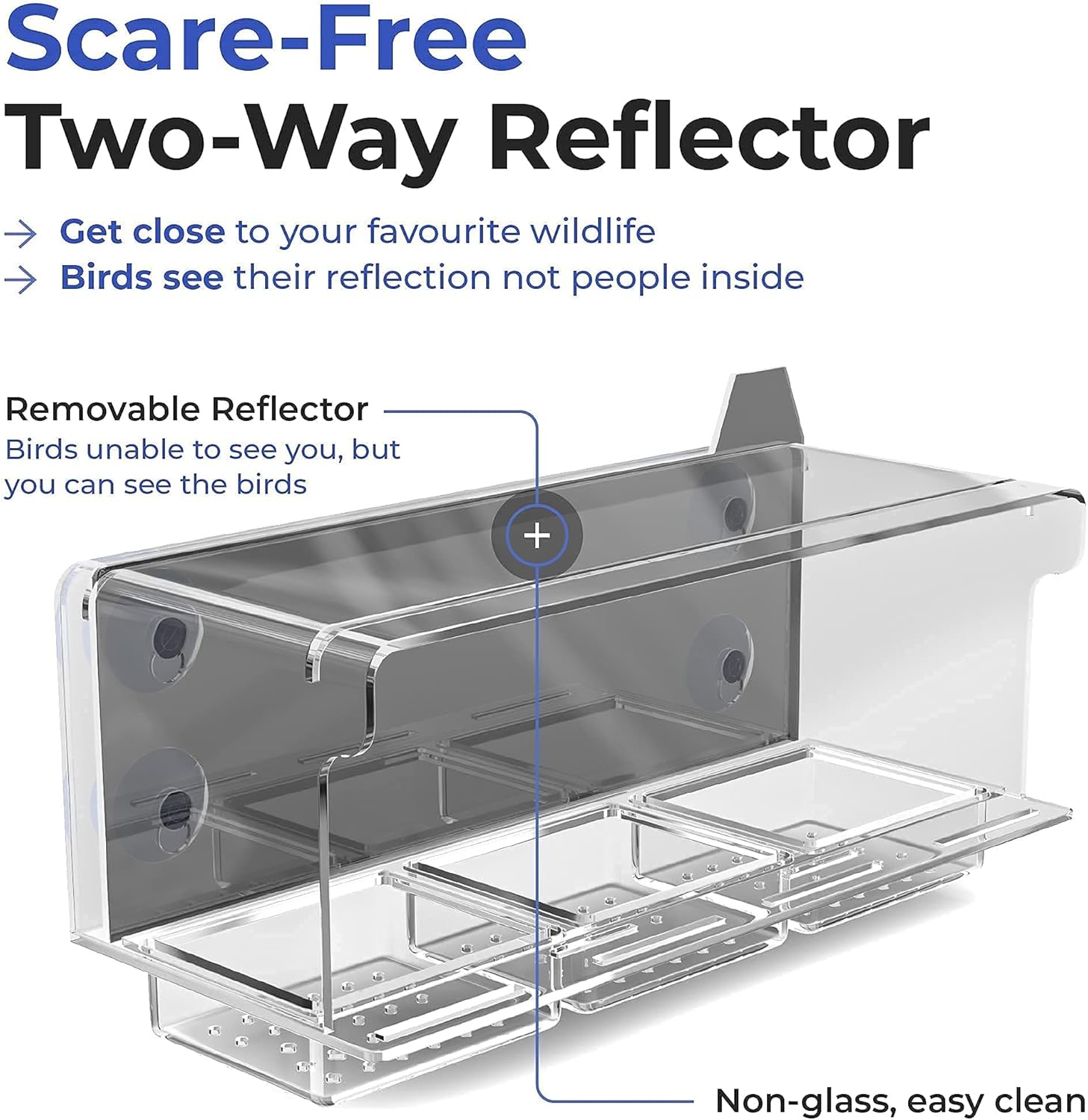 FifthStart Bird Feeder for Window with Scare Free Two-Way Reflector and a Removable Restriction Door - Window Bird Feeders with Strong Suction Cups - Clear Window Bird Feeders for Outside - Image 3