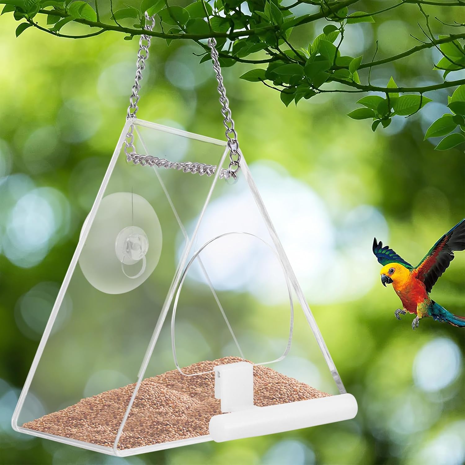 Palmcee Clear Window Bird Feeder, Hanging Wall Fence Tree Mounted Off-Ground Outdoor Garden Wild Feeding Food Station, Bird Window Feeder with Suction Cup and Drain Hole for Small Birds - Image 9