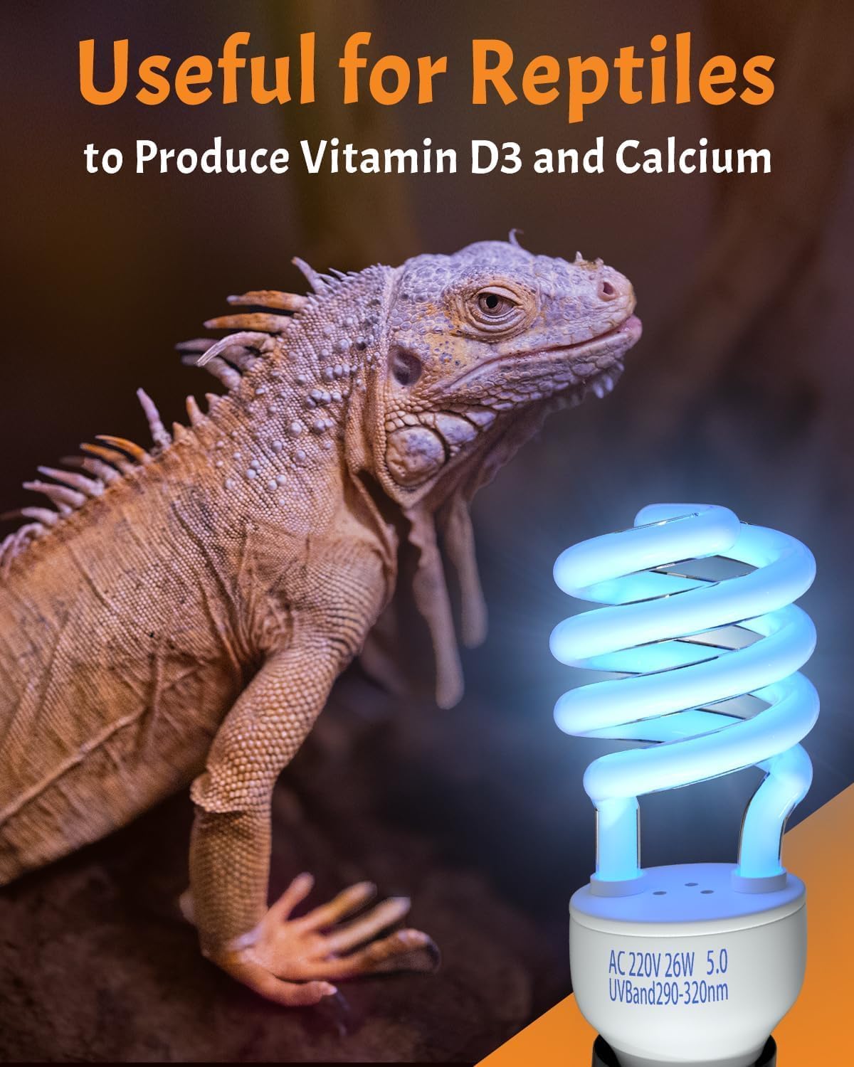 DoRight 5.0 UVB Bulb Reptile 26W, E27 UVA UVB Tortoise Fluorescent Light Bulb AC 220-240V UVB Tropical Terrarium Lamp for Rainforest Reptiles Chameleon Lizard Snake Pet Vivarium Turtle Tank (1-Pack) - Image 2