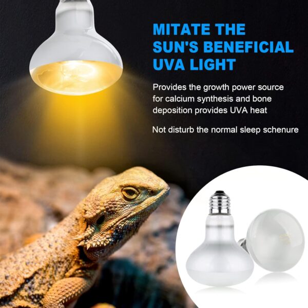 vsshe Basking Spot Lamp, 2 Pack 50W Reptile Heat Bulb, Tortoise Heat Lamp, Natural Light Basking Bulb Light Heat Lamp for Reptiles, Amphibian, Chicks, Puppies Heating Use (White) - Image 5