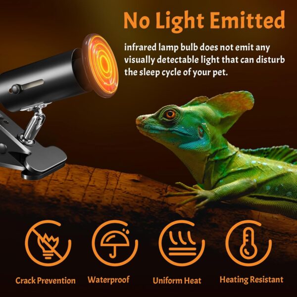 Bonlux Reptile Tortoise Heat Lamp with 100W Terrarium Reptile Heat Bulb E27 Basking Lamp Adjustable Holder with Clip Pet Ceramic Infrared Heat Lamp Bulb for Lizards, Tortoise, Snake, Chicken, Puppies - Image 2