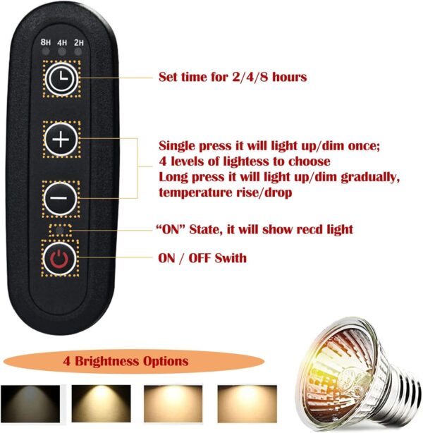 QIODAZOO UVA UVB Tortoise Heat Lamp, Heat Bulb 50W for Reptiles Turtle Chicks Snakes, Temperature Diming Timed Adjustable Terrarium Heat Lamps Holder - Image 3