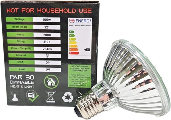 Retics & Reptiles | REPTIRAD Dimmable Halogen Heat Lamp 100 Watt | UVA, Infrared | E27 Screw Thread | Basking Bulb for Heat & Light | Snakes, Lizards, Tortoises and More (1 x 100w) - Image 3