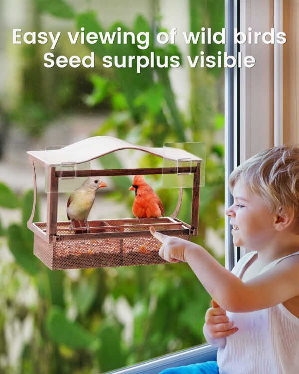 Window Bird Feeder, HouseSapp Sturdy Metal Window Bird Feeder, Window Bird Feeders with Strong Suction Cups, Super Adhesive Sheet×4，Large Outdoor Bird Feeder, Bird Watching Gift, Wild Bird Feeder - Image 2