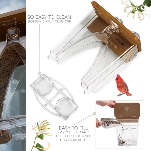 Roamwild Beautiful Arch Window Wild Bird Feeder with Huge 4LBS Capacity & Ultra Strong Dual Suction Technology for Outdoors with Drainage Holes & Window Protectors - Image 6
