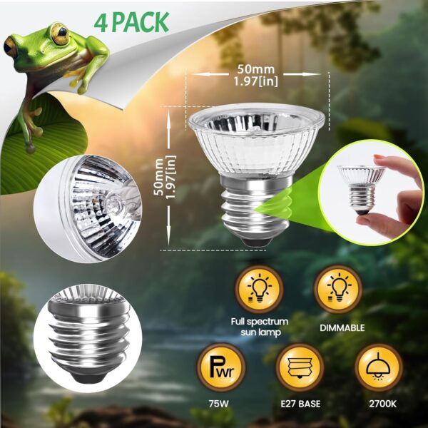 GlowUp UVA UVB Bulb Tortoise 75W, E27 Reptile Heating Bulb Dimmable UVA+UVB Full Spectrum Sun Lamp Basking Bulb Screw in Halogen Heat Bulb for Turtle Tank Vivarium Lizard Bearded Dragon Snake(4-Pack - Image 5