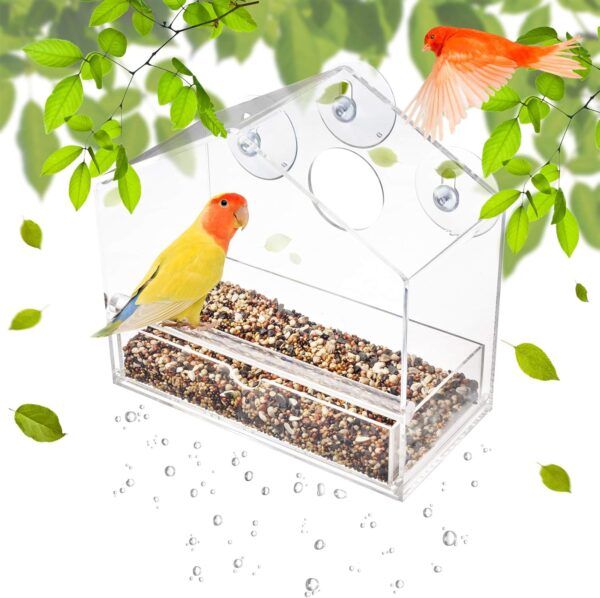 Display4top Outside Acrylic Balcony Window Bird Feeder with Drain Holes, Removable Tray, Super Strong Suction Cups,High Seed Capacity, Great Gift,Easy to Clean (20 x 18.5 x 10cm) - Image 8