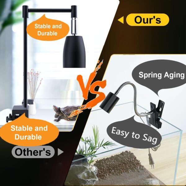 QeeHeng Tortoise Lamp Holder,UVA UVB Light Bracket for Reptiles,360°Rotatable Lamp Metal Stand for Turtle Aquarium Tank Heating Lamps,Suitable for Tortoise,Frog Habitat Terrarium Tank Accessories - Image 5