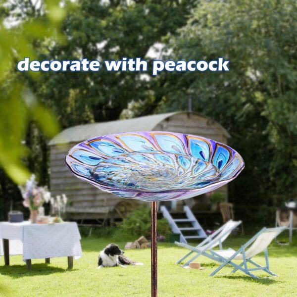 26 Inch Height Glass Bird Baths Birdfeeders with Metal Stake for Garden Lawn Yard Peacock - Image 2
