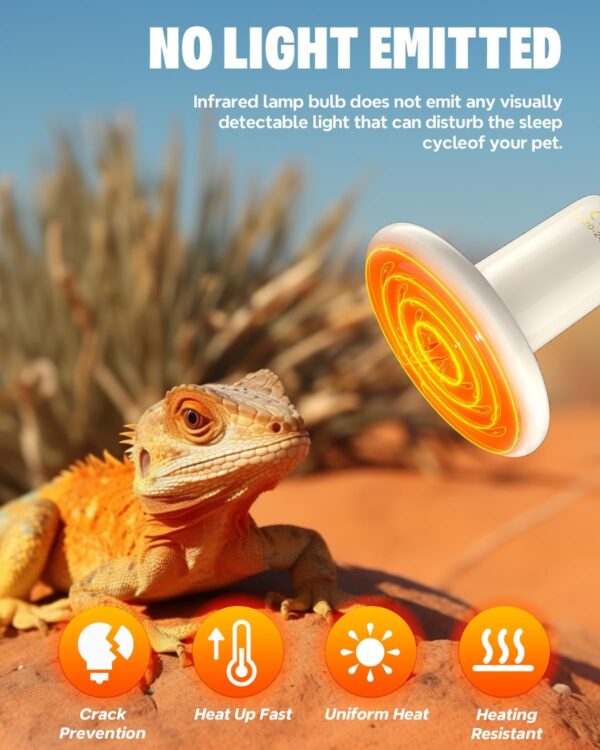 Bonlux Reptile Heat Bulb 100W, Ceramic Heat Emitter, E27 Basking Spot Heat Lamp, Infrared Ceramic Heat Bulbs White 220V for Amphibian Reptiles/Lizards/Tortoise/Chicken, Harmless, Non-Glowing, 2pcs - Image 4