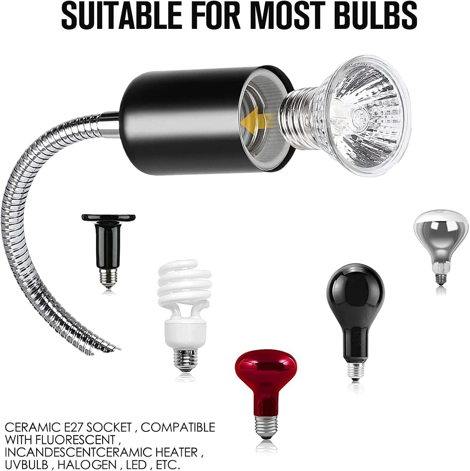 Tortoise Heat Lamp, 50W UVA UVB Basking Lamp with 360°Rotatable Clip & Power Adapter, 30cm Rotatable Gooseneck with 3 x 50W Heat Bulb, Heating Light for Reptiles, Lizard, Turtle Snak Aquarium - Image 3