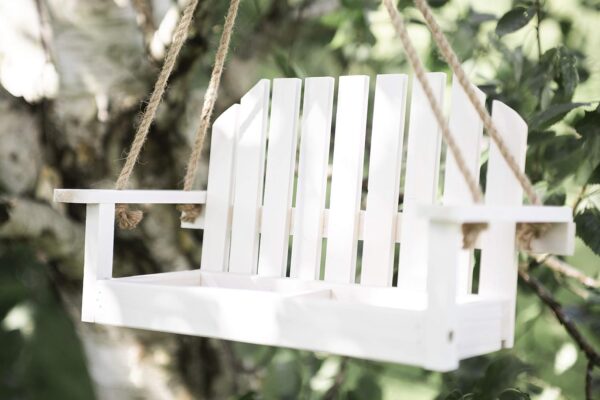 Garden mile® White Shabby Chic Garden Bench Swing Seat Bird Feeder Garden Decoration Bird Table Seed Nut Suet Garden Station Wooden Garden Ornaments Rustic Hanging - Image 7