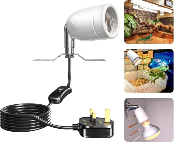 Bonlux 200W Ceramic Reptile Heat Lamp Holder, E27 Base Ceramic Heat Bulb Holder, Rotatable Reptile Light Holder with Inline ON/Off Switch for Turtle, Snake, Lizard, Dog, Chick- No Heat Bulb - Image 8