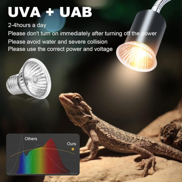 Adiwo Tortoise Heat Lamp, E27 Spiral Reptile Heating Bulb, 50W+75W UVA UVB Heat Spotlight Basking Lamp, Winter Warm Light Halogen Heated Bulb for Aquarium Reptile/Lizards/Turtle/Snakes (4Pcs) - Image 5