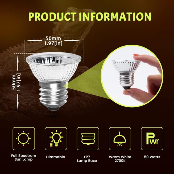 Luxvista E27 50W Reptile Heating Light Bulb, UVA UVB Full Spectrum Sun Lamp for Lizard Tortoise Spider Snake, 4 Pack - Image 3