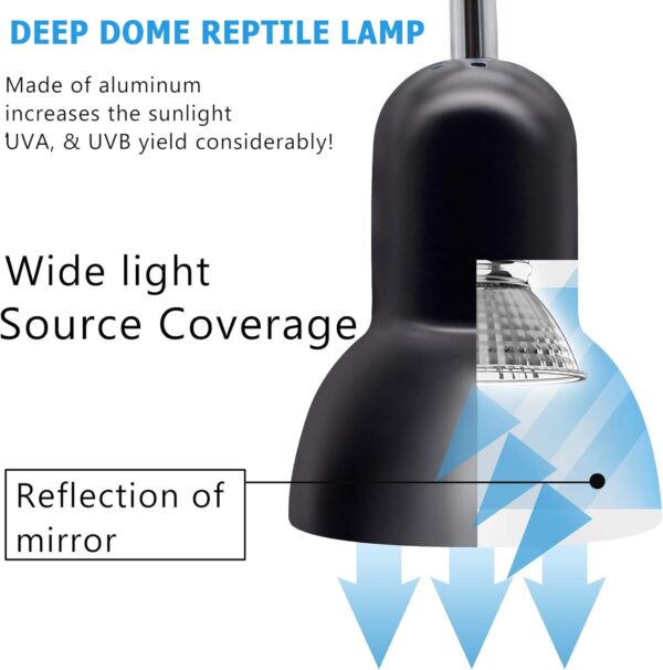 Tortoise Heat Lamp Basking Lamp, 3 Bulb UVA UVB Light Lamp, Heat Spotlight Reptile Light Aquarium Basking Light with Holder for Tortoise Bell Turtle Snake Lizards Terrarium Amphibian, E27 25W 50W - Image 3