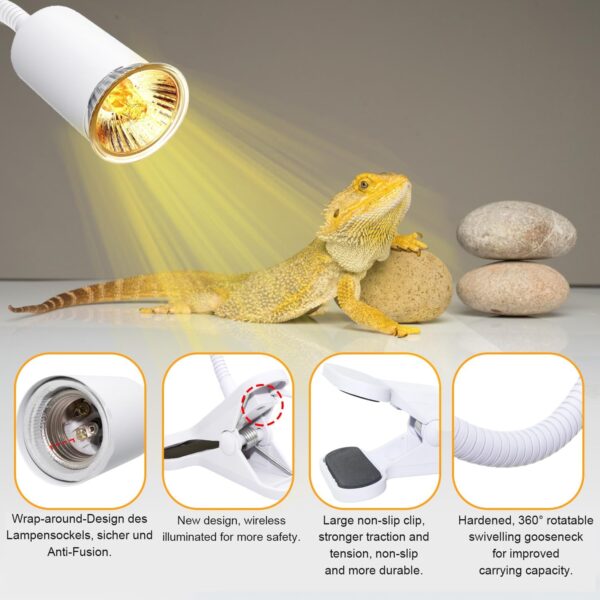 Tortoise Heat Lamp UVA UVB Reptile Heat Lamp Basking Lamp with Ceramic Bulb Holder Terrarium Heat Lamp with Clip Turtle Tank Accessories Tortoise Light 360°Flexible Aquarium Heating Light for Lizard - Image 3