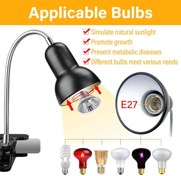 TOGETDREAM Tortoise Heat Lamp 360°Rotatable Reptile Basking Lamp with Clamp Stand 2 * 50w & 1 * 25W Basking Bulb 200W Dimmable UVB Light Reptile Kit for Aquarium Lizard Turtles Snakes Frog Spider - Image 4